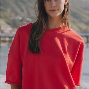 Daily Drills Red Oversized 3/4 Sleeve T-Shirt